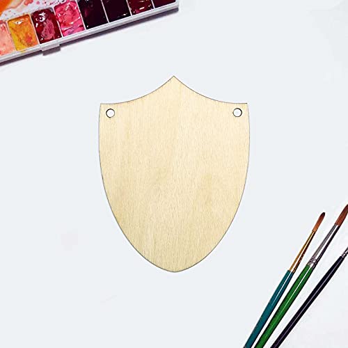 Shield Wood Cutout DIY Crafts Wooden Shield Shaped Hanging Ornaments Unfinished Wood Sign Whit Twines for Wedding Birthday Christmas Party Decoration - WoodArtSupply