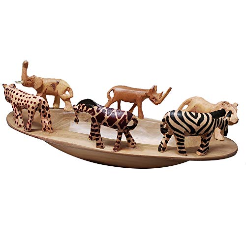 Stoneage Arts Safari Bowl hand carved. African Wild Animals stand majestically on the rim of this hand carved amazing bowl. Meticulously hand crafted - WoodArtSupply