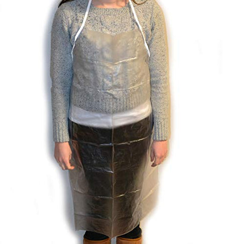 EISCO Clear Vinyl Apron, Large - 35" W x 42" L - 6.7 MIL Thickness - Reinforced - Latex Free EISCO