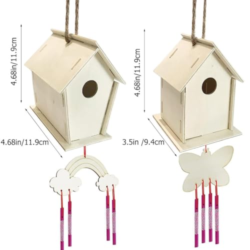 SEWACC 1 Set House Lanyard Wind Chime Kit Kids Craft Wind Chime Ornament Wind Chime Pendant Unfinished Arts Kits Decorate Child Wood Pigment - WoodArtSupply