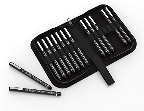 Micro-Line 14 Pens With Case, Fineliner, Multiliner, Archival Ink, Waterproof, Journaling, Illustration, Architecture, Technical Drawing, Outlining, TOOLI-ART