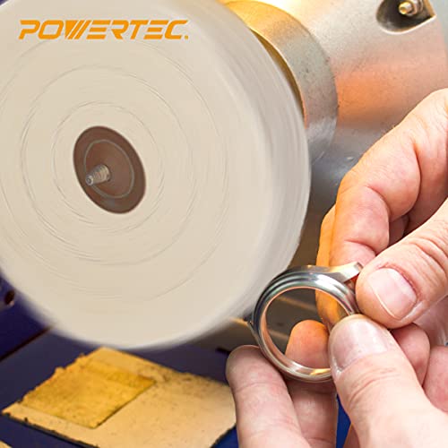 POWERTEC 71631 6 Inch Bench Grinder Buffing Wheel Kit w/ 3pcs Polishing Compound Set Including Black, White, Green Bars and Treated Yellow (40 Ply) POWERTEC
