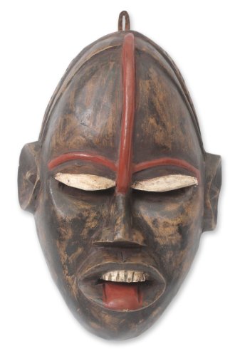 NOVICA Hand Carved Ghanaian Wood Wall Mask, African Ghost'