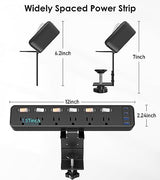 JUNNUJ Clamp Power Strip Standing Desk with 30W USB C, 2 in 1 Clip Desktop Surge Protector Edge Mount Outlet with 6 Individual Switches, Fit 2.6 inch JUNNUJ