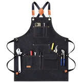 AFUN Work Aprons for Men with Large Pockets, Cotton Canvas Cross Back Heavy Duty Adjustable Tool Apron, Size M to XXL (Black) AFUN