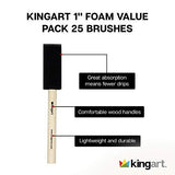 KINGART 241-25 Foam 25 Pc. Value Pack 1" Brush Set, Short Wood Handle, for Oil, Acrylic & Watercolor Paint, Great for Crafts, DIY Home Projects, KINGART