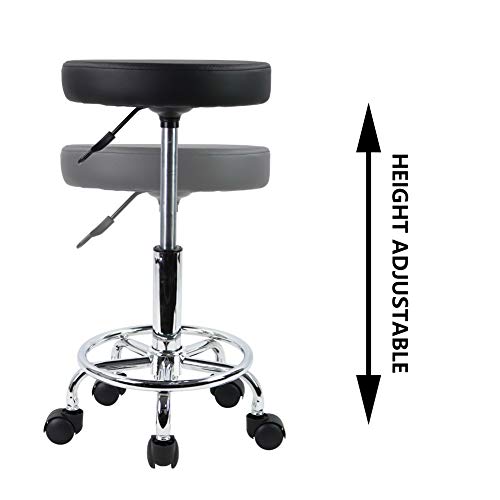 KKTONER PU Leather Round Rolling Stool with Foot Rest Swivel Height Adjustment Spa Drafting Salon Tattoo Work Office Massage Stools Task Chair Small KKTONER