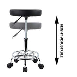 KKTONER PU Leather Round Rolling Stool with Foot Rest Swivel Height Adjustment Spa Drafting Salon Tattoo Work Office Massage Stools Task Chair Small KKTONER