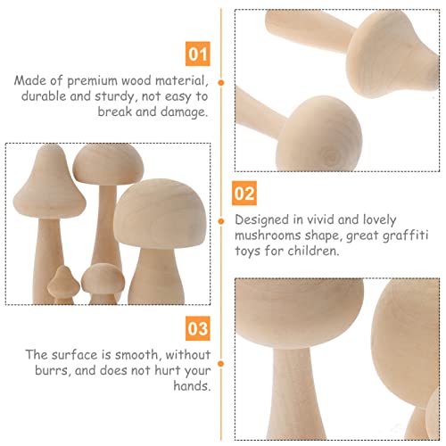 Veemoon 10pcs Wooden Mushroom Natural Unfinished Mushrooms Plain Unpainted Wood Mushroom Figures Mini Mushrooms for Arts and Crafts Projects Veemoon