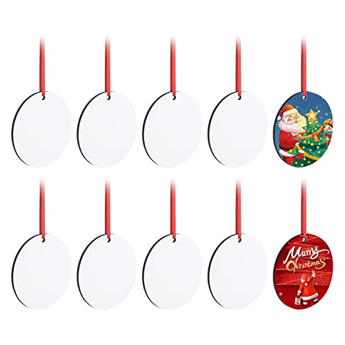 10pcs Sublimation Blanks Round Ornaments, 3.15" Round Blank Wood Discs Hard Board Ornaments White Blank MDF Ornaments for DIY Christmas Decoration WACAR