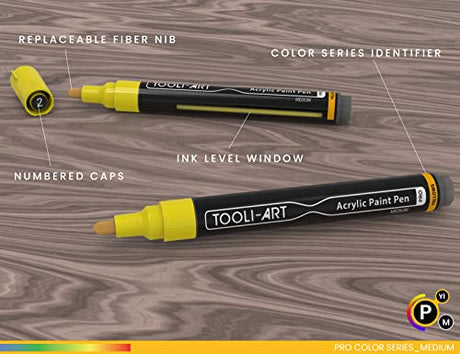 TOOLI-ART 22 Acrylic Paint Markers Paint Pens Pro Color Series Set 3mm Medium Tip for Rock Painting, Glass, Mugs, Wood, Metal, Glass Paint, Canvas, TOOLI-ART