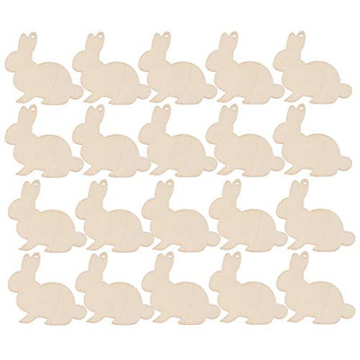 ARTIBETTER 20pcs Rabbit Bunny Cutout Wooden Embellishments Unfinished Wood Hanging Tags Decor for Party Decorations Supplies