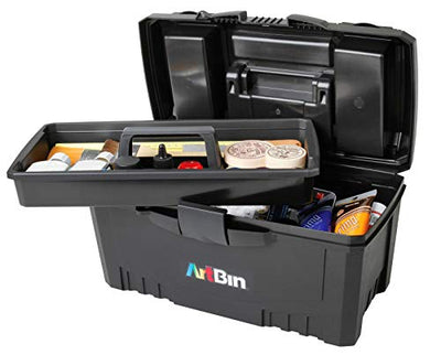 ArtBin 6918AB Twin Top 17 inch Supply Box, Portable Art & Craft Supply Organizer with Handle, [1] Plastic Storage Case, Black