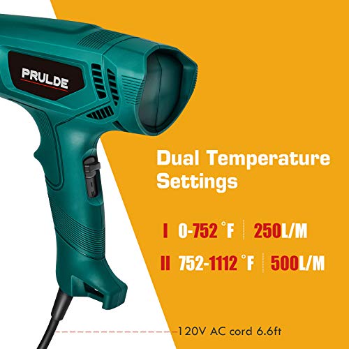 Heat Gun, PRULDE HG0080 Hot Air Gun Kit Dual Temperature Settings 752℉-1112℉ with 4 Nozzles for Crafts, Shrink Wrapping/Tubing, Paint Removing PRULDE