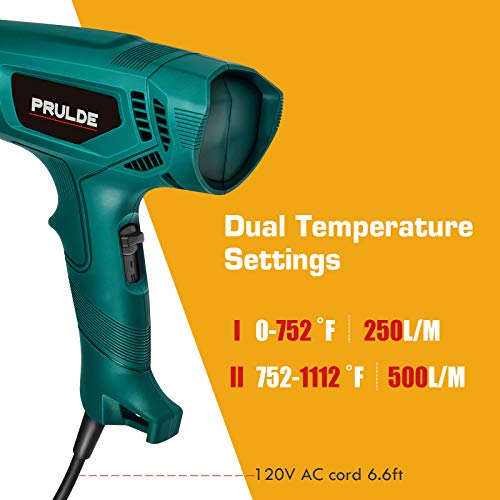 Heat Gun, PRULDE HG0080 Hot Air Gun Kit Dual Temperature Settings 752℉-1112℉ with 4 Nozzles for Crafts, Shrink Wrapping/Tubing, Paint Removing - WoodArtSupply