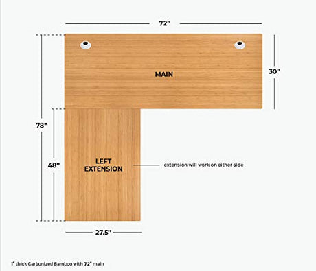 VWINDESK 72 x 30 x 1 Inch 100% Solid Bamboo Desk Table Top Only,for Standing Desk Home Office Desk with 60mm Grommets(Right Angle) VWINDESK