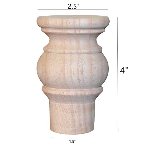 WEICHUAN Solid Wood Furniture Legs Bun Feet Replacement Sofa Couch Chair Ottoman Loveseat Coffee Table Cabinet TV Stand Dresser Wood Legs Set of 4 WEICHUAN