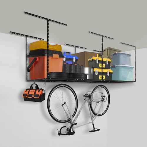 3 x 8FT Overhead Garage Storage Rack, Adjustable Ceiling Storage Racks, Garage Shelving Heavy Duty Storage Organizer System, 600lbs Weight Capacity Soywey