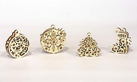 UGEARS 70043 U-Fidgets Happy New Gear Puzzle Pieces Set with 4 Models Anti-Stress 3D Puzzle Self Assembly Kit 4 Mini Miniature Model Mechanical UGears