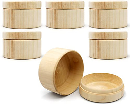 Mini Wooden Round Boxes with Lid 3''x2'' Set 6 pcs - Blank Storage Wood Craft Box Unpainted Unfinished DIY - Small Circle Boxes Crafts to Paint