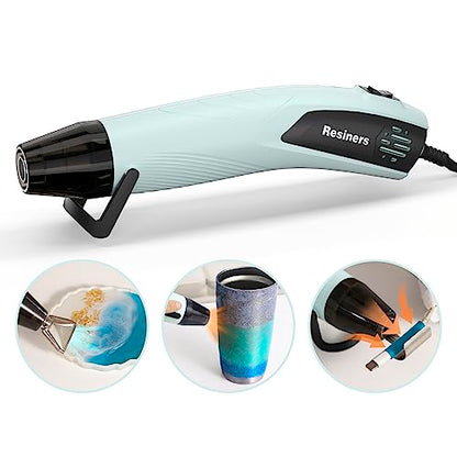 Resiners Heat Gun for Crafts, Mini Dual Temp Hot Air Gun Tool for Epoxy Resin, 3 Nozzles, 350W 662℉ (350℃) Fast Heat, Bubble Remove,DIY Glitter - WoodArtSupply