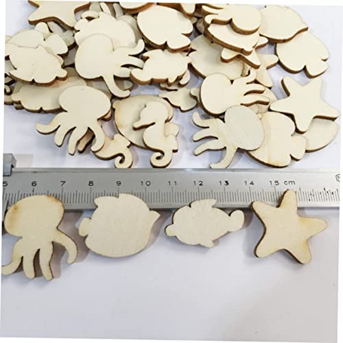 NOLITOY 50pcs Pieces Unfinished Wood Beach Wood Cutouts Ocean Animals Shapes Seahorse Cutout Shapes Wooden Sea Life Slices Mini Scrapbook Wooden NOLITOY