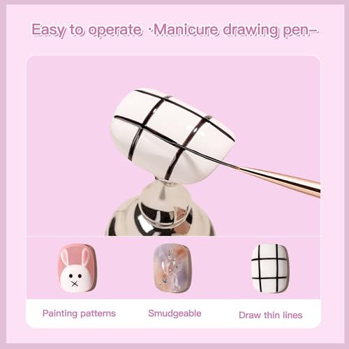 Nail Art Brushes, WLOT Nail Art Tools Double Ended Nail Art Design Pen, Builder Gel Brush, Striping Nail Art Brushes for Long Lines, 3D Nail Drawing golden maple