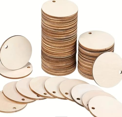 50 pcs Unfinished Blank Wooden Discs Natural Single Hole Round Tags Wooden Craft Circles Mini Christmas Tree Ornament Christmas Wooden Hanging