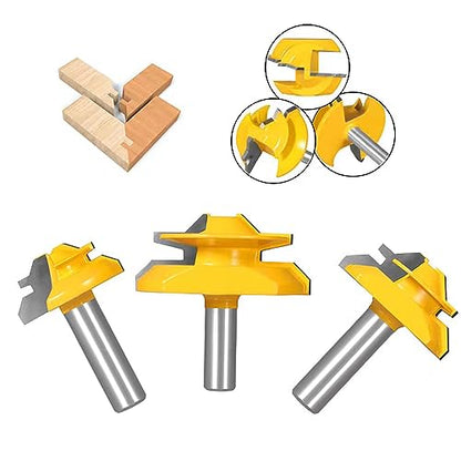 TOTOWOOD 45 Degree Lock Miter Router Bit 3-Piece Set, for 31/64", 3/4",1", Cutting Height, 1/2 Inch Shank.Woodworking Tools Joint Router Bits (3PCS - WoodArtSupply