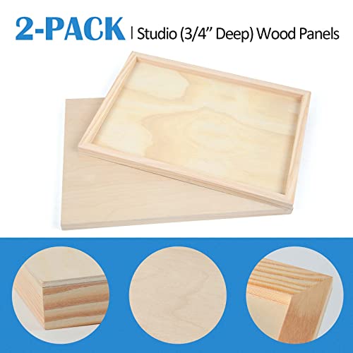 Falling in Art Unfinished Birch Wood Panels Kit for Painting, Wooden Canvas 2 Pack of 12x18 Studio 3/4" Deep, Cradle Boards for Pouring, Art, Crafts, Falling in Art