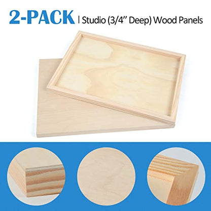 Falling in Art Unfinished Birch Wood Panels Kit for Painting, Wooden Canvas 2 Pack of 12x18 Studio 3/4" Deep, Cradle Boards for Pouring, Art, Crafts, - WoodArtSupply