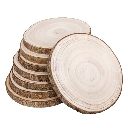 Natural Round Wood Slices 8 Pack 6-7 inches Unfinished Wood kit Circles DIY Crafts Wood Ornament Discs