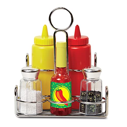 Melissa & Doug Condiments Set (6 pcs) - Play Food, Stainless Steel Caddy Melissa & Doug
