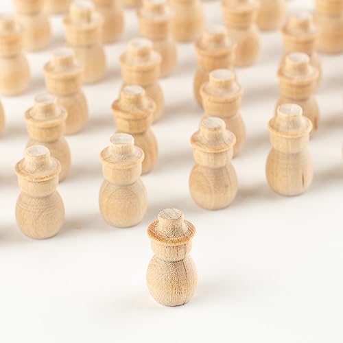 Pack of 48 Unfinished Wood Micro Mini Snowmen - Blank Wooden Christmas Miniature Peg Snowman Dolls for DIY Crafts (Size- 3/4" H) by Factory Direct Factory Direct Craft