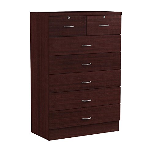 HODEDAH 7 Drawer Wood Dresser for Bedroom, 31.5 inch Wide Chest of Drawers, with 2 Locks on the Top Drawers, Storage Organization Unit for Clothing,