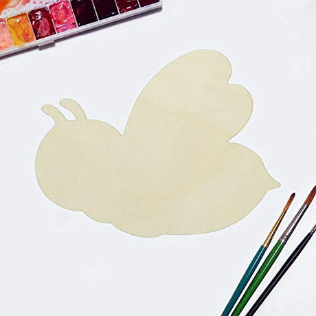 JANOU 6pcs Bee Shaped Wood DIY Craft Cutouts Honeybee Unfinished Wooden Blank Wood Embellishments Ornaments for Baby Shower Birthday Christmas Party JANOU