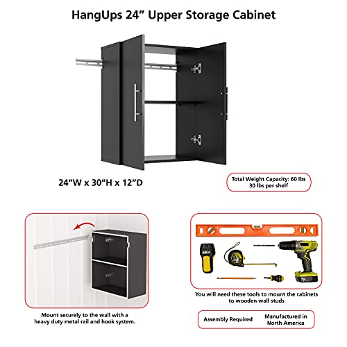 HangUps Upper Storage Cabinet, 24", Black - WoodArtSupply