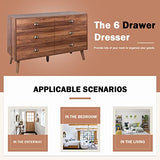 JOZZBY 6 Drawer Dresser with Metal Handle for Bedroom, Mid-Century, Modern Walnut Wood Dresser Chest of Drawers for Living Room, Hallway JOZZBY