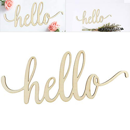 BESPORTBLE 1PC Hello Wood Sign Wooden Hanging Decorative Sign Unfinished Vintage Decorative Welcome Door Sign Plaque for Home Office Store Shop Hotel