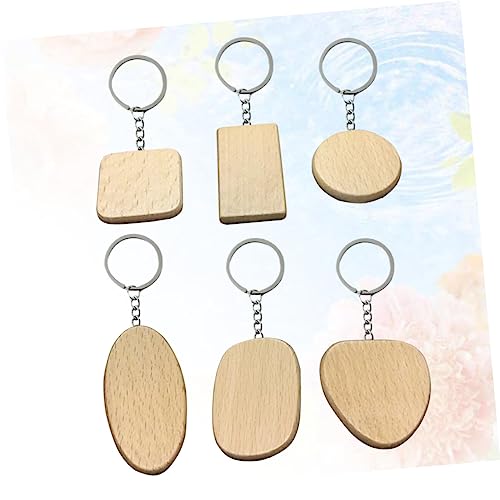 NOLITOY 6pcs Unfinished Wood Sign Wooden Circles Car Key Chain Round Wooden Discs Wood Engraving Keychains Wood Name Tags Keychain Wallet Key Holder NOLITOY