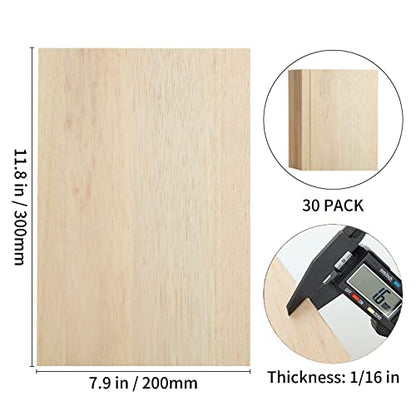 30PCS Balsa Wood Sheets 12x8x1/16 Plywood Board Thin Basswood Sheet Natural Unfinished Wood Board for Architectural Model DIY Maker House Aircraft