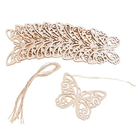 20pcs Country Style Butterfly Shape Wooden Gift Tags Hanging Embellishments Ornaments DIY Craft Favor Labels KODORIA