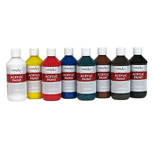 Handy Art 8 Color - 8 Oz Primary Acrylic Color Paint Set, Assorted - WoodArtSupply