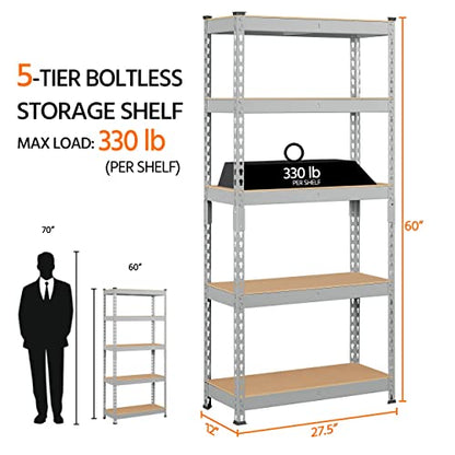 Topeakmart 5-Tier Utility Shelves, Metal Storage Shelves Garage Shelving Unit Adjustable Garage Storage Shelves Storage Racks Heavy Duty Shed - WoodArtSupply