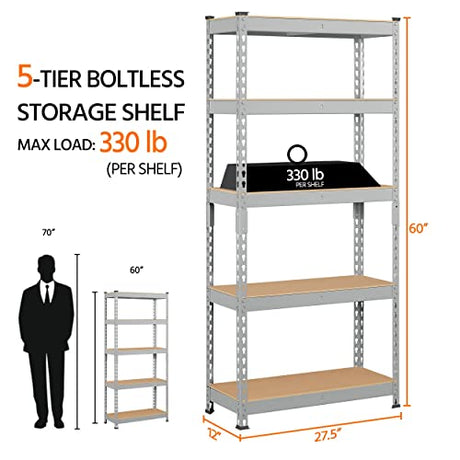 Topeakmart 5-Tier Utility Shelves, Metal Storage Shelves Garage Shelving Unit Adjustable Garage Storage Shelves Storage Racks Heavy Duty Shed Topeakmart