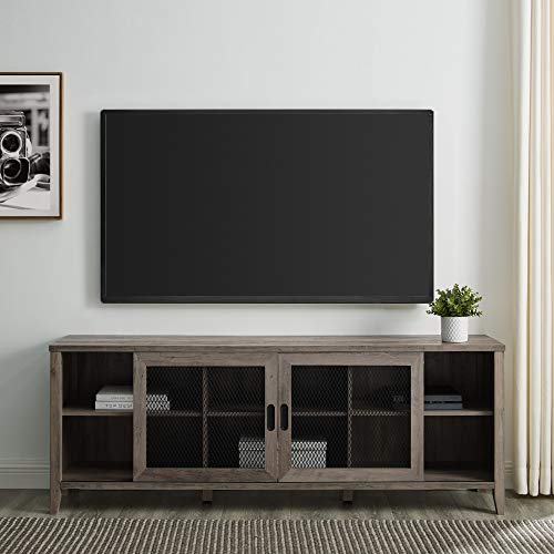 Walker Edison Industrial Farmhouse Sliding Metal Barn Door Wood TV Stand Storage Cabinet for TV's up to 80", 70 Inch, Grey Walker Edison