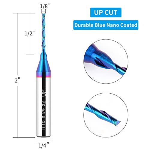 EANOSIC Upcut Spiral Router Bit 1/4 inch Shank, 1/16 inch Cutting Diameter Solid Carbide with Blue Nano Coated CNC Router Bits End Mill for Wood - WoodArtSupply