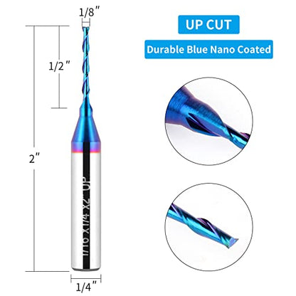 EANOSIC Upcut Spiral Router Bit 1/4 inch Shank, 1/16 inch Cutting Diameter Solid Carbide with Blue Nano Coated CNC Router Bits End Mill for Wood - WoodArtSupply