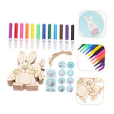 VILLCASE 1 Set Wooden Painting Toy Unfinished Wood Bunny Chips Easter Party Hanging Ornament Blank Wood Bunny Kid Crafts Easter Ornaments Watercolor VILLCASE