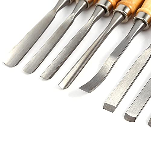 Wood Chisel Tool Set, 12pcs Woodworking Chisels Wood Carving Tools Trimming Down Wood Woodworking Lathe Gouges Tools with Roll-Up Carrying Case for Zerone